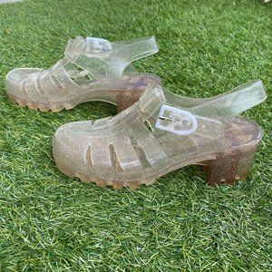 Glitter Jelly Chunky Heel Sandals